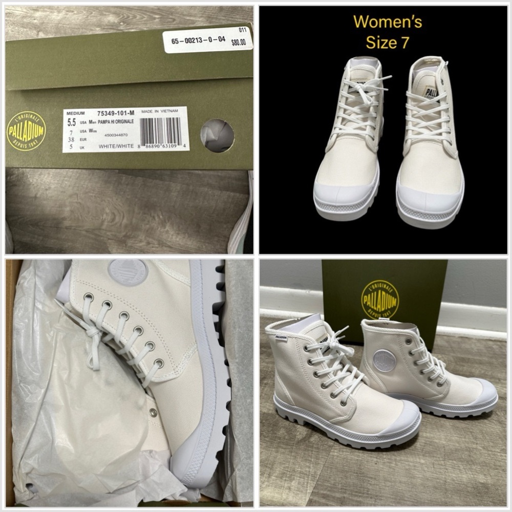 Palladium Women 7 Mens 5.5 White Shoes Ankle Canvas High Top Lace Up Trainers